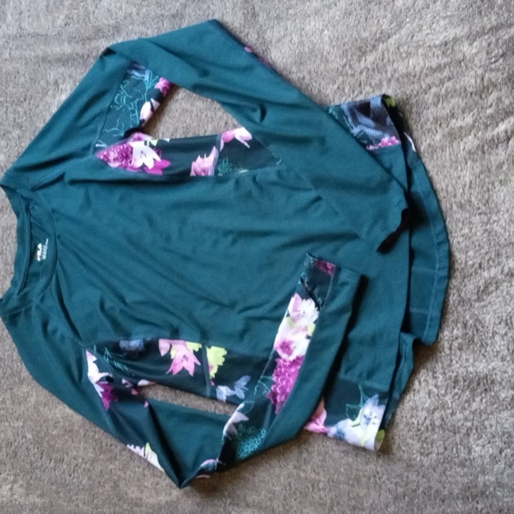 Fila teal top with floral mesh panels